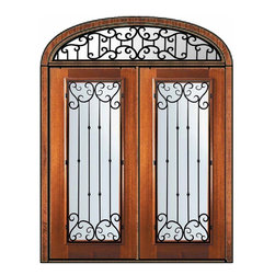 Prehung Transom Double Door 80 Mahogany Valencia Full Lite - Front Doors