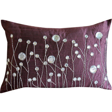 Purple Rectangular Pillow Covers 12"x16" Silk, Plum Bling