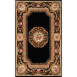 Momeni - Momeni Harmony India Hand Tufted Transitional Area Rug Black 4' X 4' Round - The antique-style embellishment of this traditional area rug adds ornamental flourish to floors throughout the home. Available in royal shades of sage green, soft blue, ivory, rose and regal burgundy red, the ornate gold scrolls and scallops of each decorative floorcovering reflect the gilded grandeur of French baroque style. Hand tufted from 100% natural wool fibers, the curling vines and lush floral bouquets of the borders are hand carved for exquisite depth and dimension.
