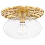 Hudson Valley Lighting - New Paltz 1-Light Semi Flush Aged Brass - New Paltz gives the traditional ceiling medallion a modern makeover. The beautiful finish and intricate design of the metal baseplate in Aged Brass or Aged Old Bronze combine with the smooth, updated shape of the clear glass shade to give the ceiling medallion a fresh, new look.