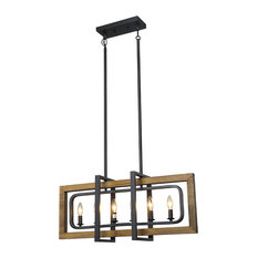 LNC 6-Light Farmhouse Chandelier, Rustic Wood Kitchen Island Lighting