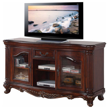 20" Brown Cabinet Enclosed Storage TV Stand With Bookcase