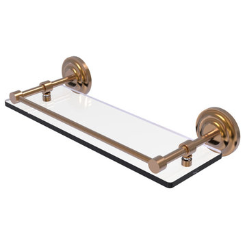 Que New 16" Tempered Glass Shelf with Gallery Rail, Brushed Bronze