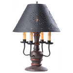 USA Handmade - Handcrafted Wood Table Lamp Cedar Creek With Punched Tin Shade, Espresso - A beautiful lamp that is the perfect size for a medium sized room. Our Cedar Creek Lamp will add beauty and illumination to your bedroom, family room, or entry hall.