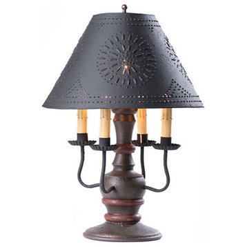 Handcrafted Wood Table Lamp Cedar Creek With Punched Tin Shade, Espresso