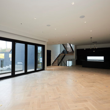 Expansive Living-Dining-Kitchen Space with Full-Height Glass Doors