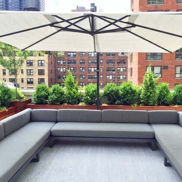 Midtown Manhattan Rooftop Garden with Custom Ipe Planters and Outdoor Seating