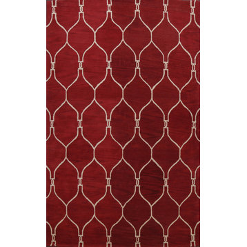 Trellis Contemporary Red Oriental Area Rug Hand-tufted Wool Carpet 9x12