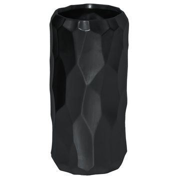 Cylindrical Vase, Embossed Irregular Pattern Design Body, Black, Short