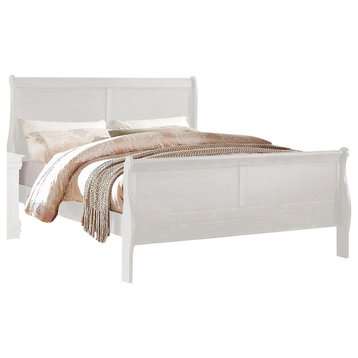 Nin California King Sleigh Bed, Minimalist Design Headboard, Classic White