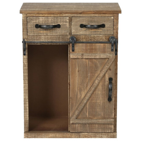 LuxenHome Rustic Brown Wood Sliding Barn Door Cabinet