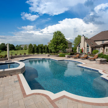 Elgin, IL Roman End Pool with Freeform Hot Tub