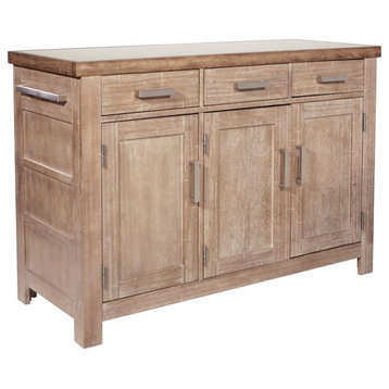 Cocina Kitchen Island in Brown Engineered Wood with Stainless Top