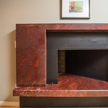 Red Damascus Marble & Black Slate Fireplace