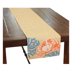 Xia Home Fashions - Applique Crab With Print Coral Coastal Table Runner,13.5 by 72-Inch - Table Runners
