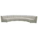 Meridian Furniture - Infinity Channel Tufted Velvet Modular Chair, Cream, 6 Piece - Create a seating group that works for every possible situation with this Infinity modular 6-piece sectional and other pieces in the Infinity collection. Upholstered in soft cream velvet material that feels great against the skin and offers long-wearing beauty, this piece fits with other Infinity items for an infinite number of combinations that get your seating requirements just right but that look just as nice when used on their own.