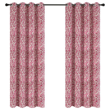 Jacquard Scroll Drapery Curtain Panels, Fuchsia, 50"x96", Set of 2