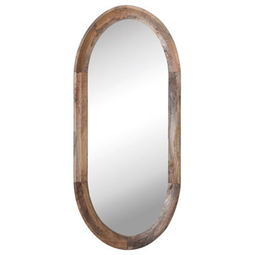 Oval Wood Framed Wall Mirror, Natural