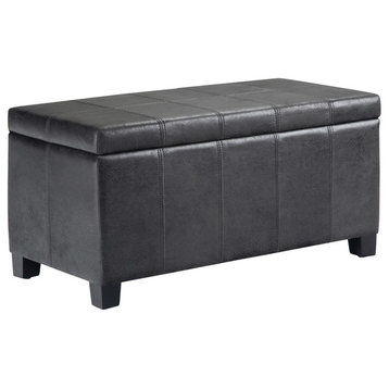 Dover 36" Contemporary Storage Ottoman, Distressed Black Faux Air Leather
