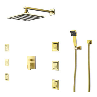 Fontana Balsamo Gold In-Wall Thermostatic Mixer Bathroom Shower System, Wall Mixer With Overhead Shower, Bathroom Wall Mixer Price