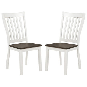 Set of 2 Dining Side Chairs, Espresso and White
