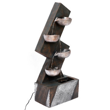 Brown and Gray Cement Modern Tiered Pots Outdoor Fountain
