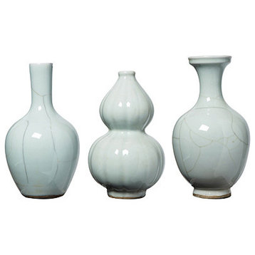 Crackle Celadon Bud Porcelain Vases, Set of 3