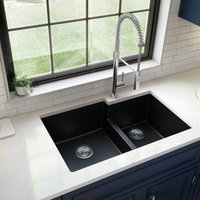 Karran 32" Undermount Large/Small Bowl Quartz Kitchen Sink, Black