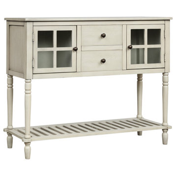 Sideboard Console Table With Bottom Shelf Farmhouse Wood Glass