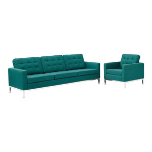 Remark 2 Piece Living Room Set Midcentury Furniture Loft 2 Piece Upholstered Fabric Sofa And Armchair Set Teal