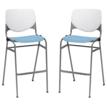 Home Square Stack Barstool in White Back/Sky Blue Seat - Set of 2