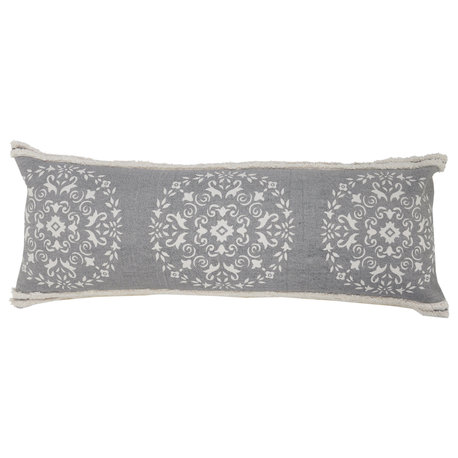 Casual Mandala Medallion Lumbar Pillow with Tufted Border