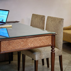 Metaphor | Colonial Style Writing Desk with Rattan - Desks And Hutches