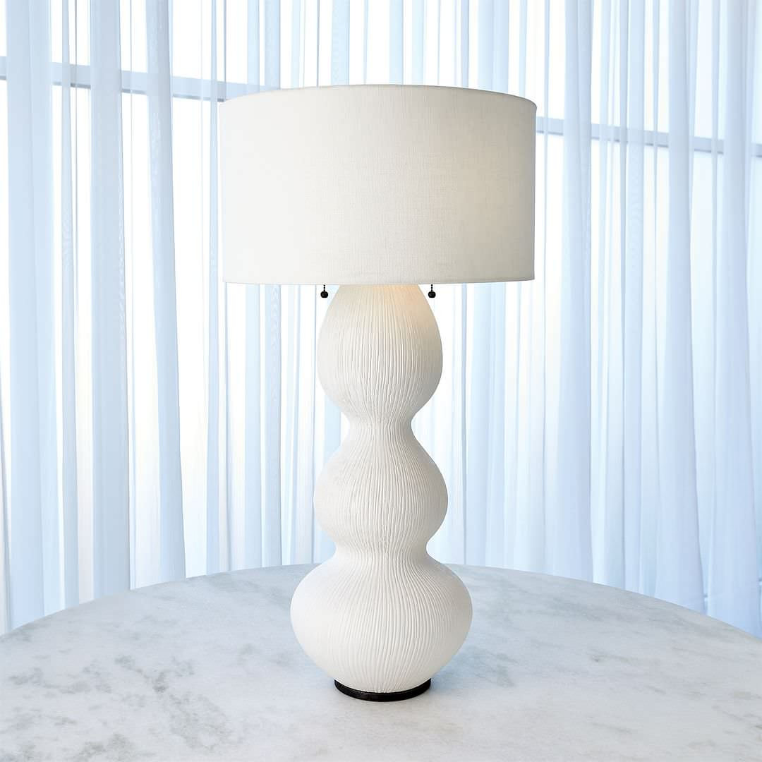 Round Ribbed Table Lamp Organic Shape 38 in Curvy Ribbed Table Lamp White Ceramic Gourd Pull ...