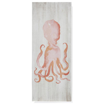 Anglo Sea Life II Coral Octopus Print on White Wood Wall Art