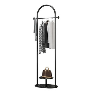 Black Clothing Rack Small Metal Garment Rack, Shelves Faux Marble Base ...