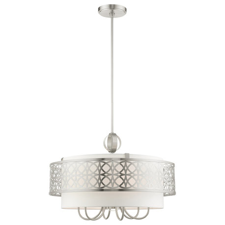 Brushed Nickel Fretwork, Ornamental, Sophisticated Pendant Chandelier