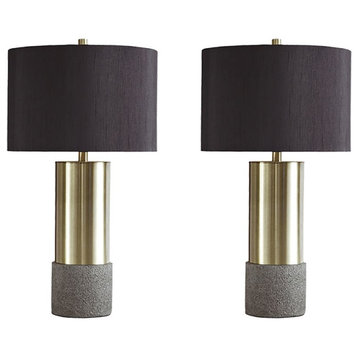 Ashley Furniture Jacek Metal Table Lamp in Gray and Brass (Set of 2)