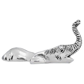 Baby Elephant Swimming Silver Plated Sculpture