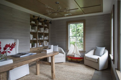 Example of a transitional home office design in New York