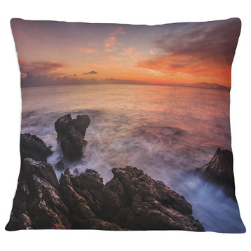 Sunrise over the Coast of Sicily Beach Photo Throw Pillow, 18"x18"