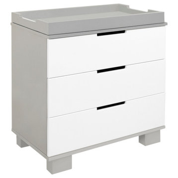 Modo 3-Drawer Changer Dresser With Removable Changing Tray, Gray/White