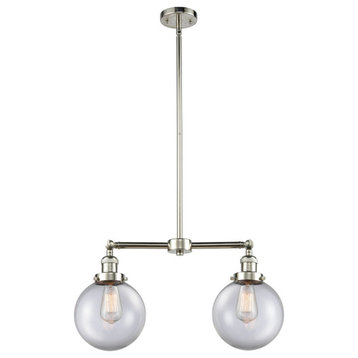 Beacon 2-Light LED Chandelier, Polished Nickel, Glass: Clear