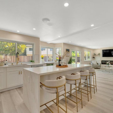 Great room and kitchen with extended island