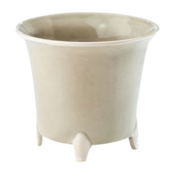 Gray With White Round Cachepot, Large