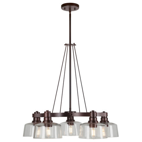 5-Light Clear Glass Chandelier, Antique Bronze