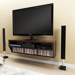 Prepac 9 Designer Collection Espresso 58" Wall Mounted AV Console - Display And Wall Shelves 