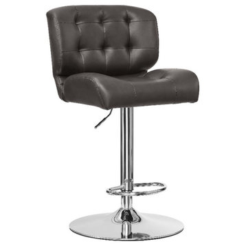 Linon Chaz Metal Chrome ABS Barstool Upholstered Seat in Chocolate Faux Leather