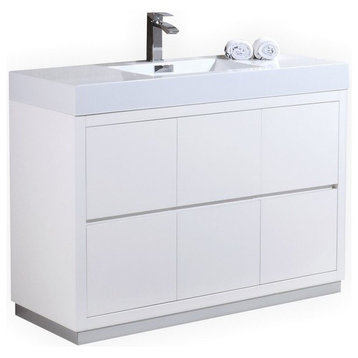 Bliss 48" High Gloss White Free Standing Modern Bathroom Vanity