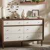 Harlow Wood 6-Drawer Storage Dresser, Walnut Brown and White